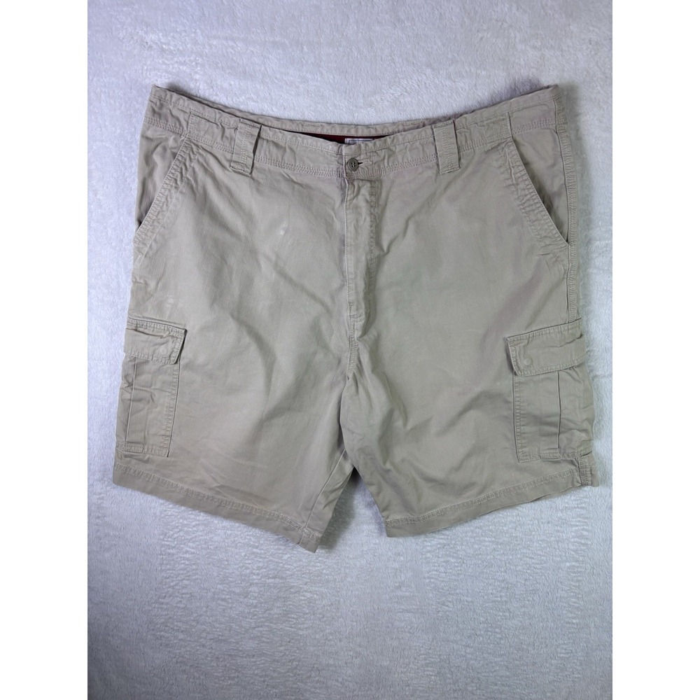 Dockers Shorts Mens 42 Tan Beige Washed Cargo Flat Front Casual Utility Logo
